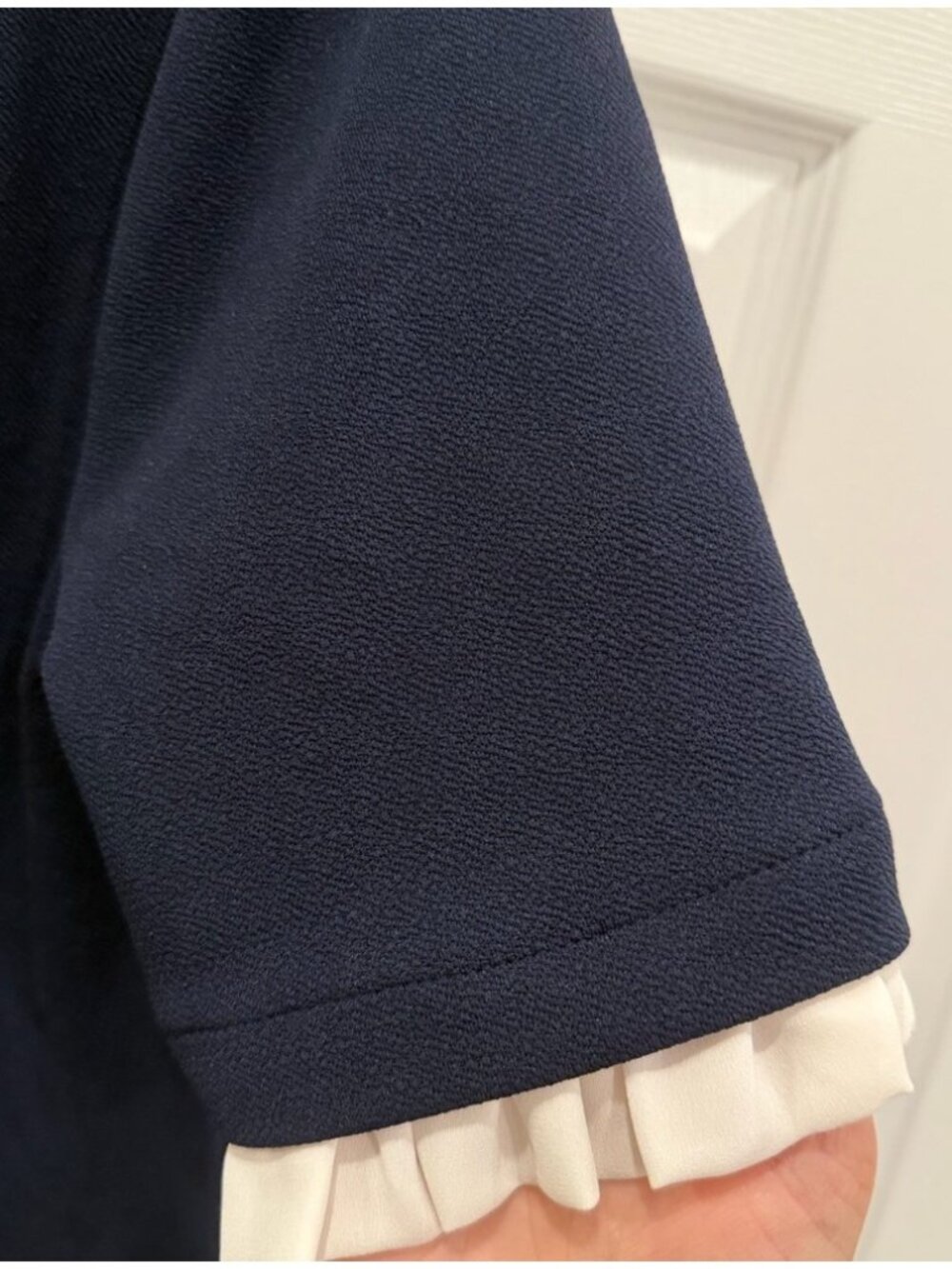 Navy Top with Cream Ruffle Trim - Picture 4 of 4